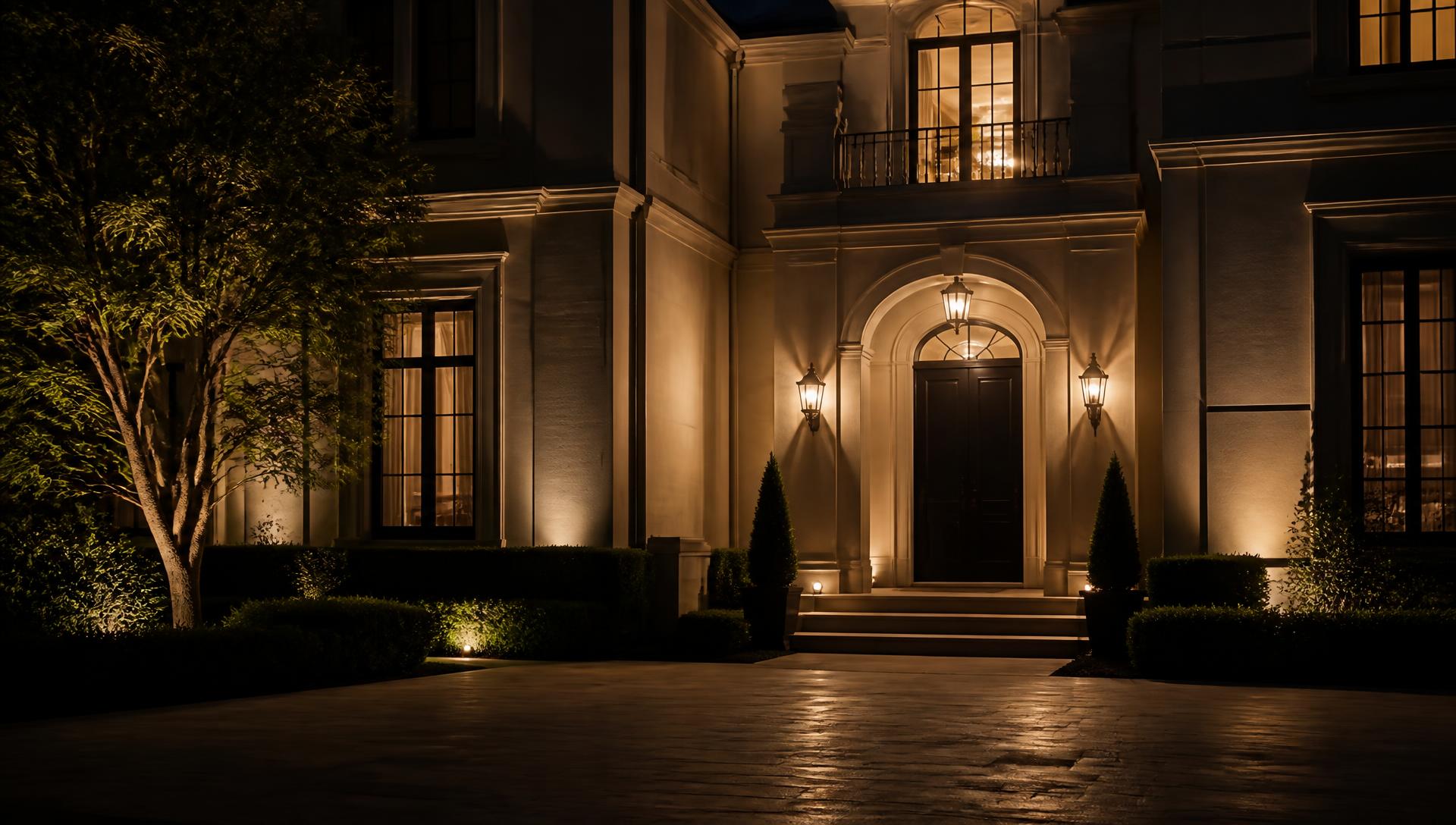 Residential investment property facade illuminated at night